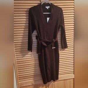 Calvin Klein Dark Brown Long Sleeve Dress